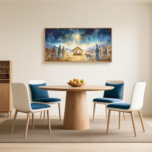 LHIUEM Large Bible Christian Religious Framed Canvas Wall Art Set,Birth of Jesus Nativity Wall Decor,Christmas Mary and Joseph Artwork for Living Room,Bedroom,Dining Room,Office -20"x40"x3 - color: Birth of Jesus Wall Art, size: 40"L x 20"W