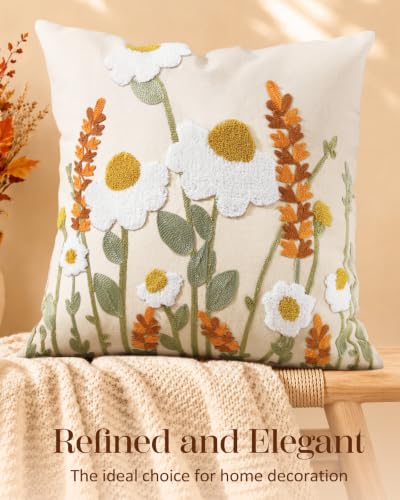 Embroidered Throw Pillow Cover, 18x18 Inch, Fall Wildflower - color: Fall Wildflower, size: 18" x 18" (Pack of 1)