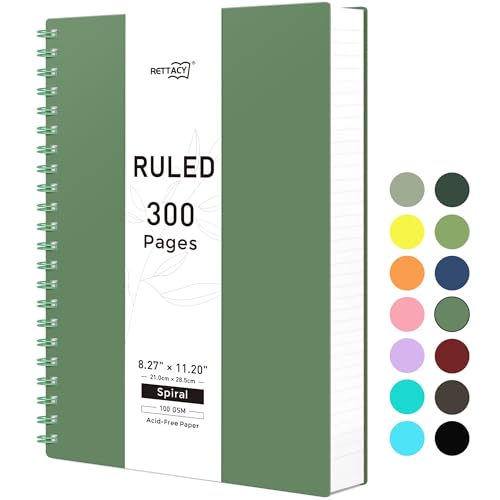 RETTACY Spiral College Ruled Notebook, 300 Pages, A4 Size (8.2" x 11.2") - color: Dark Green, size: 8.2" x 11.2"