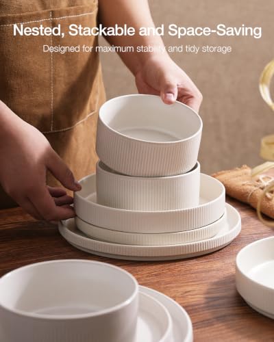 Famiware Star Stoneware Dinnerware Sets for 8, Reactive Glaze Plates, Bowls - color: Matte White