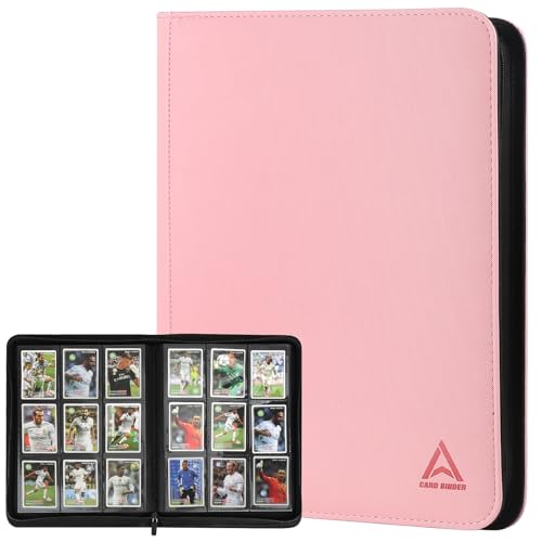 9 Pocket Card Binder - 540 Capacity with Zip Closure Premium, Double-Sided,Sturdy & Sleek PU Leather Protector for MTG, TCG, Sport & Collectible Cards (pink) - color: pink