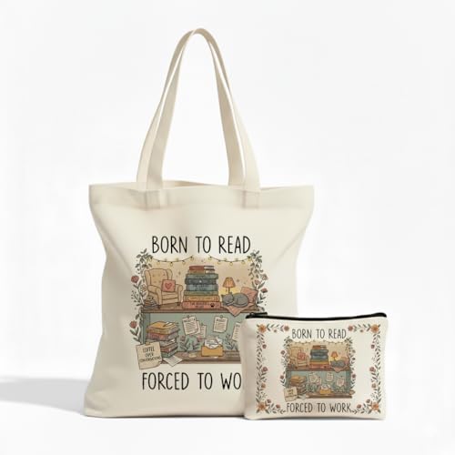 Aesthetic Canvas Tote Bag for Women – Minimalist Open-Top Design, Perfect for Books, Daily Errands and Gifting. - color: Born to Read Sage