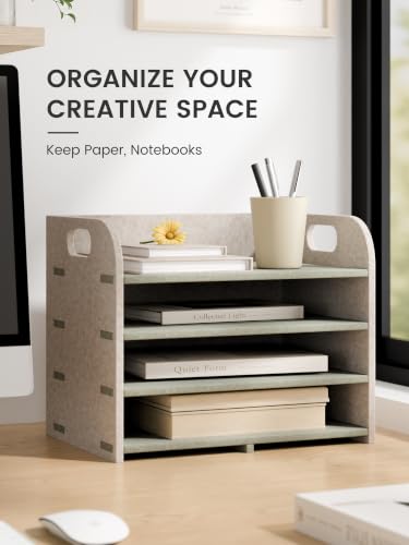 Fluxynara 4-Tier Felt File Organizer with Carry Handles, Sage Mist - color: Sage Mist