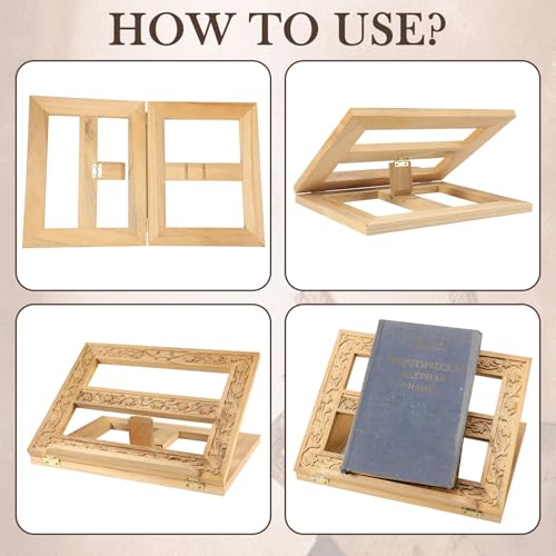 DoubleFill Adjustable Wooden Bible Stand Carved Folding Holder,Light Brown - color: Light Brown