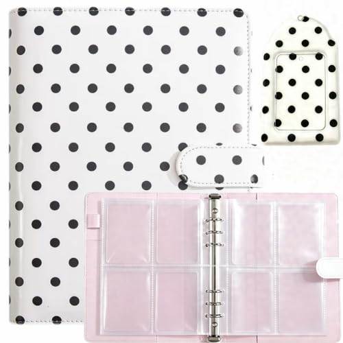  A5 Photocard Binder with 25 Pack 4-Pocket Double Sided Sleeves 6 Ring Photocard Book with 1pcs photocard holder PU Leather Cover Collector for 2x3’’ Album Cards Trading Card (White) - color: White