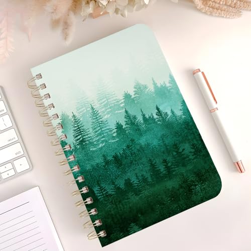 Cute Spiral Notebook Journal A5 6x9 Note Book with Pocket, Forest - color: Green Forest