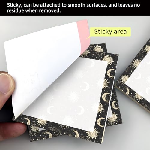 Cute Sticky Notes 3 x 3 in, 2 Pack Self Stick Note Pads with Fun Patterns, Strong Adhesive Memo Pads for Office School Home, 80 Sheets per Pad Sun and Moon - color: Sun and Moon