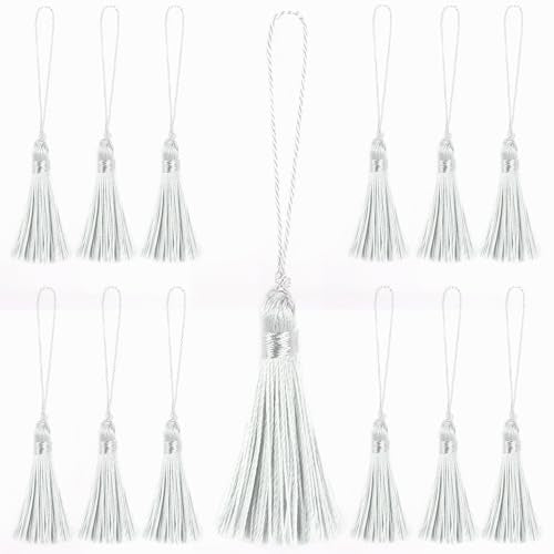 48Pcs Mini Bookmark Tassels Handmade Keychain Silky Tassel - color: White