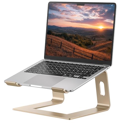 SOUNDANCE Laptop Stand, Aluminum Ergonomic Desk Riser, 10-15.6", Gold - color: E-Gold, size: For 10 to 15.6 Inches Laptop