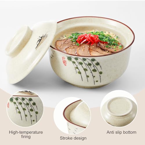 LemonRoad 25oz Ramen Bowls Set of 4 Japanese Dinnerware Set with Lid, Mixed - style: Mixed