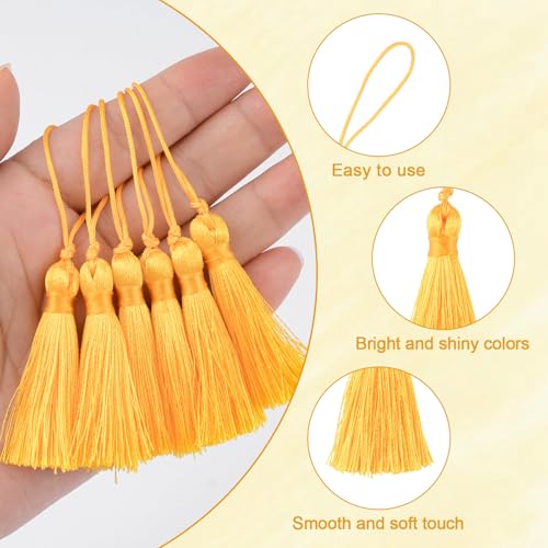Mini Tassel Charms, 90pcs Yellow Tassels with Hanging Loop Mini Tiny Handmade Craft Tassels Charms for DIY Jewelry Necklace Making Accessories - color: Yellow-10cm