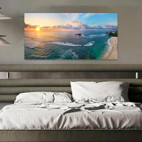 Yxbhhym Large Pictures for Living Room Wall Decor Bedroom Coastal Wall Art Sunset Beach Painting Ocean Poster Room Decor Office Artwork Seascape Prints Framed Modern Bathroom Home Decorations - color: AcoatL, size: 48"L x 24"W