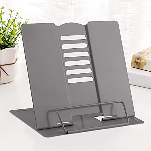 MSDADA Desk Book Stand Metal Reading Book Holder Angle Adjustable Stand - color: Grey