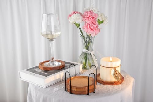 Wood Cork Coasters for Drinks Absorbent with Holder, 4.33in Decagonal Shape Acacia Wood Coaster Set Drink Coasters for Cups, Mugs, and Glasses - Handcrafted, Durable, and Stylish - color: Cork