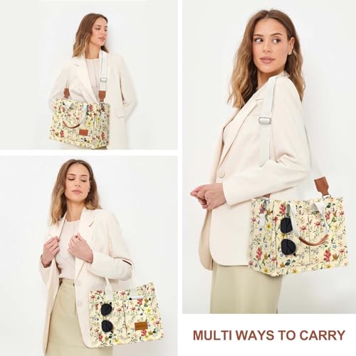 LHMTQVK Canvas Tote Bag for Women, Work & Bible Study Handbag - color: Retro Flower