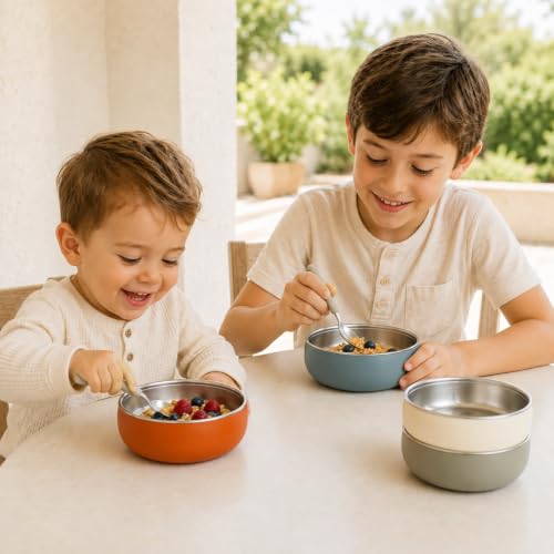 Monkey Proof™ Non-Toxic Stainless Steel Child Bowl 5” with Non-Slip Silicone Shell, (Set of 4 bowls) Unbreakable, Mess Free Feeding for Babies, Toddlers, Kids, BPA free (Arizona) - color: Arizona