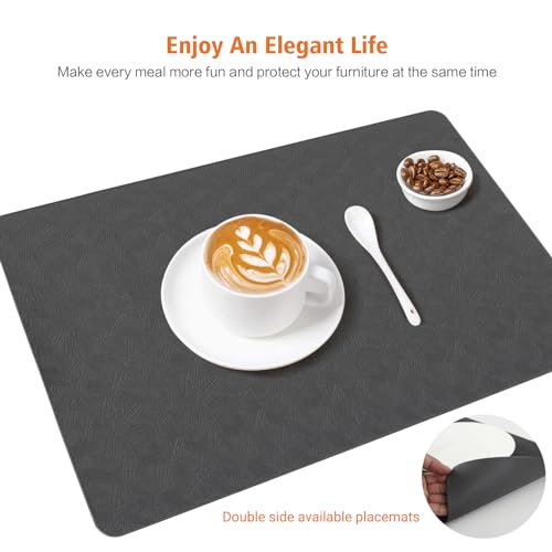 Gray Vinyl Placemats Set of 6 Waterproof Wipeable Table Mats - color: Gray