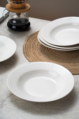 8.7-inch Wide Rim Lead-Free Ceramic Soup Bowls, Set of 4, White