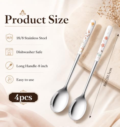 4 Pcs Korean Spoons, Korean Soup Spoon, 8 Inch