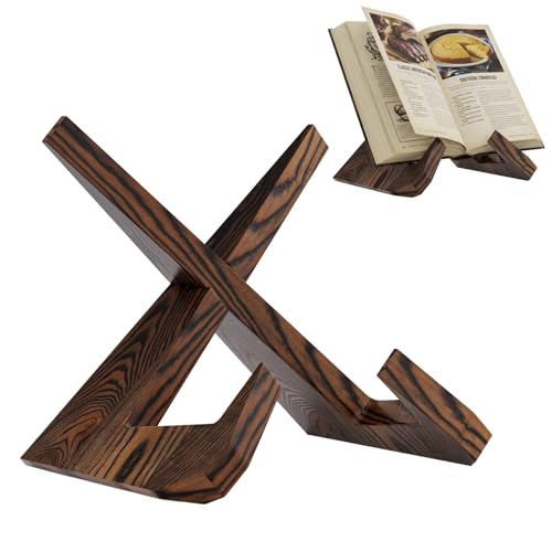 Wooden Cookbook Stand for Kitchen Counter, Rustic Farmhouse Decor, Hands‑Free Reading Holder, Cookbook Holder & Recipe Book Stand, Perfect for Home Cooks, Students & Music Lovers (Brown)