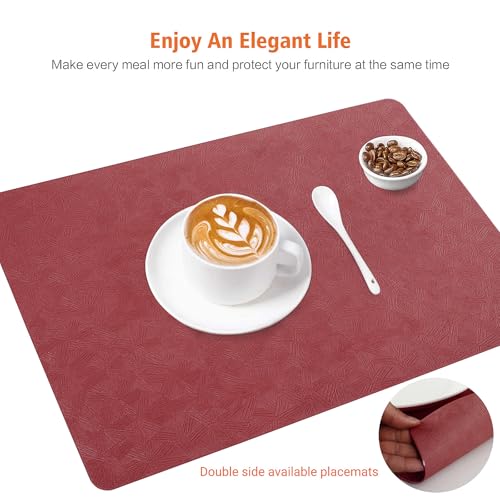 Red Vinyl Placemats Set of 6 Waterproof Wipeable Table Mats - color: Red