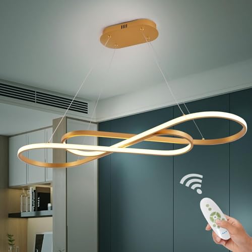 Gold Led Chandeliers for Dining Room Light Fixture Modern Led Pendant Light Kitchen Island Lighting for Kitchen Island Chandelier Over Table, Dimmable Adjustable Height Pendant Light Ceiling Hanging - color: Painted Gold, size: 39.37in