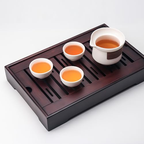 Gongfu Tea Tray, Bamboo Tea Tray,Gongfu Tea Table Tray with Reservoir (L) - size: 13.9" x 8.9" x 2.1"