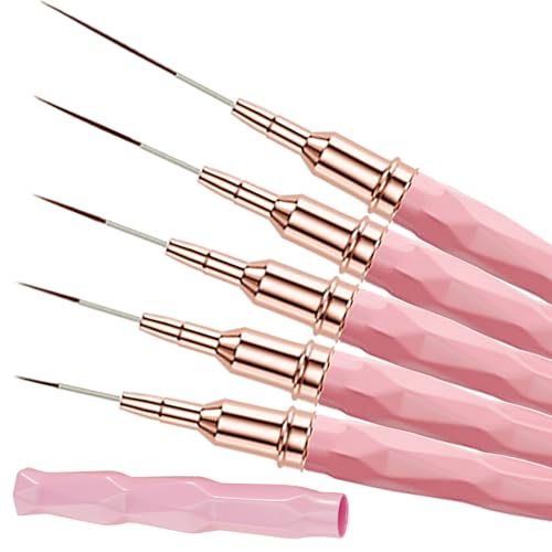 Professional Detail Nail Art Paint Liner Brush Set, 5Pcs Small Polish Design Tech Nail Tip Fine Line Striping Brushes, 25/15/11/9/7Mm Skinny Long Bristle Nails Drawing