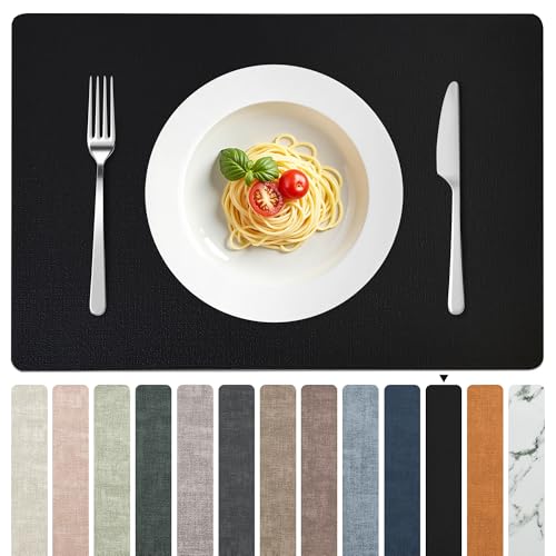 FROMHEART Faux Leather PU Placemats Set of 4 (Black,11.8" x 17") - color: Black, size: Set of 4