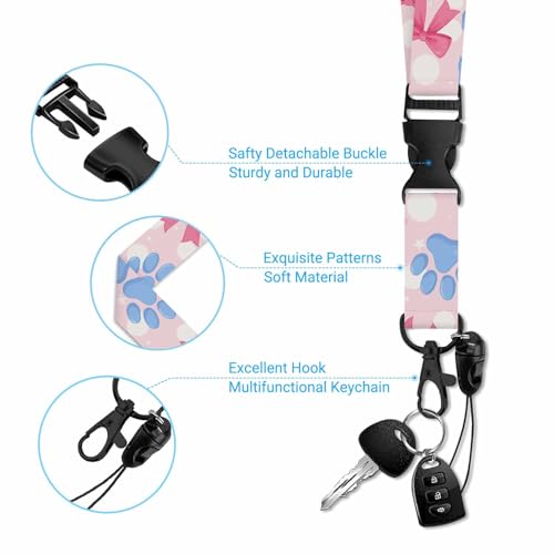 Badge HolderBlue Dog Paw Pink Bows White Bubble Badge Holder with Lanyard Clip Covenience to Use for Student Nurse Worker - color: Blue Dog Paw