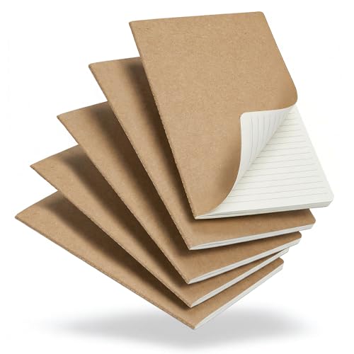 5 Pack Kraft Notebooks Bulk A5, 60 Pages Lined Ruled Journals, 8.3x5.5 In