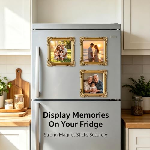 Magnetic Picture Frames for Refrigerator, Mini Gold Frames Set of 2 - color: Golden F