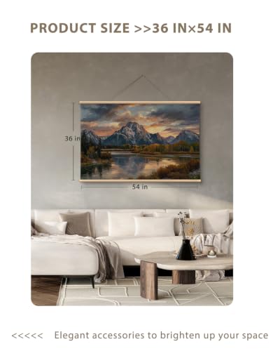 VIYYIEA Extra Large Framed Mountain Landscape Wall Art for Home, 36x54 Inch - color: Mountain Sunset Scroll