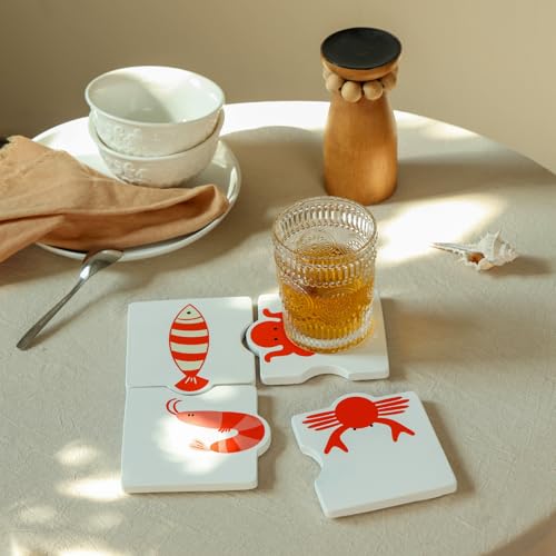 Beach Coasters for Drinks Set of 4, 3.94 Inch Square Resin - color: Red