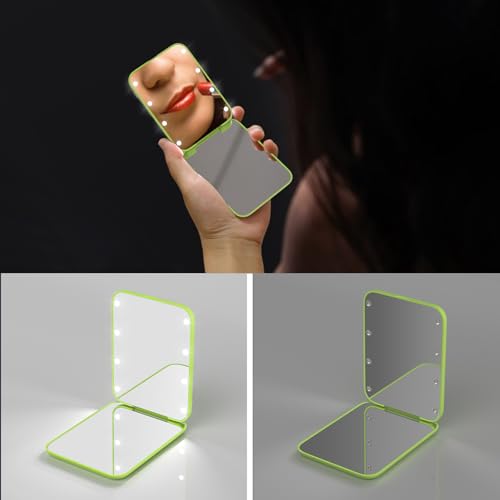 Kintion Pocket Mirror, 1X/3X Magnification LED Compact Mirror (Light Green) - color: Light Green