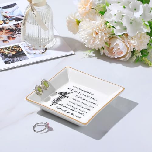 PUDDING CABIN Christian Gifts for Women Bible Verse Ring Dish Faith Religious Jewelry Tray - color: Christian