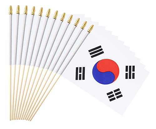 25Pack Small South Korea Flags Handheld Mini Korean Stick Flags 5x8 Inch - color: South Korea