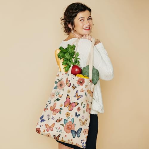 Louise Maelys Butterfly Floral Canvas Tote Bag For Women with Zipper Pocket - style: Butterfly Flower