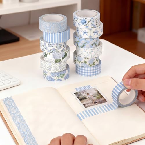 Gueevin 24 Rolls Floral Washi Tapes Set Scrapbook Supplies, Blue Hydrangea - style: Blue Hydrangea