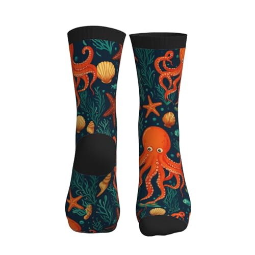 Crew Athletic Socks Funny Crazy Casual Sports Novelty Dress Socks for Women Men Running Hiking - color: Ocean Octopus
