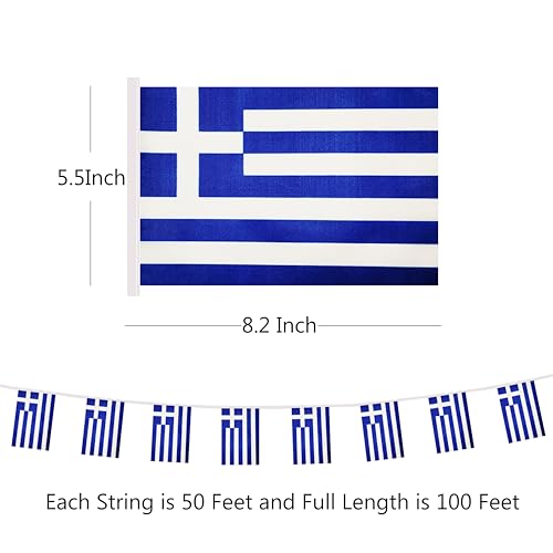 100 Feet Greece String Flag, 76 Pcs Greek Banner Flag, Small Mini World Banner Flags for Sports Events, Bars Decorations, School Festivals, Party Decorations, Celebrations (Greece) - color: Greece