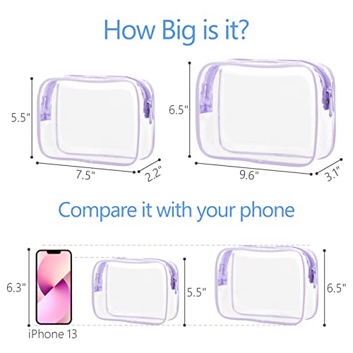PACKISM Clear Makeup Bag Travel - TSA Approved Toiletry Bag, 2 Light Purple - color: 2 Light Purple, size: Mixed Size Series (1 Medium + 1 Large)
