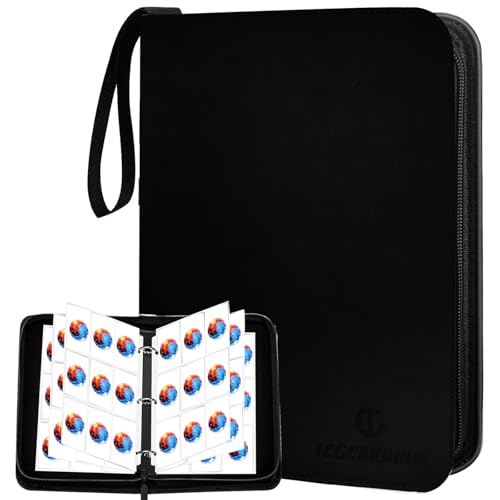 9-Pocket Trading Card Binder with 60 Removable Double-Sided Sleeves - Holds 1080 Cards, Premium Zippered Album for MTG, TCG, Sports Cards, Game Cards, Gifts for Boys and Girls (Black) - color: Black