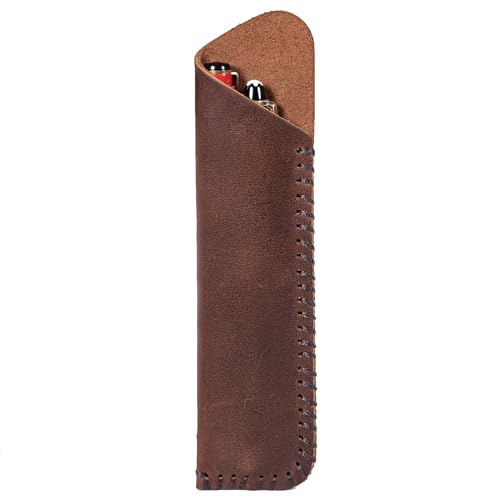 Handmade Genuine Leather Double Pen Case Fountain Pen Sleeve Holder Pouch Cover Vintage (Coffee)