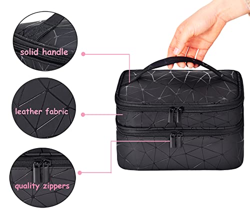 Nail Polish Organizer- Holds 30 Bottles Nail Supply Organizers and Storage Double-layer Nail Bag Organizer Case Nail varnish Organizer Nail Polish Storage Bag with Handle (Black-a) - color: Black-a