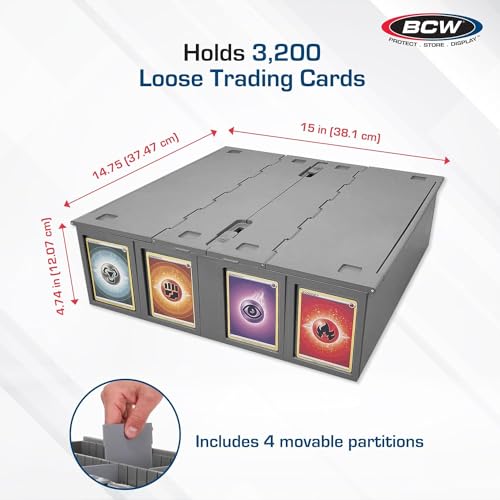 BCW Collectible Card Bin, Holds 3,200 Cards, Stackable, Grey, 4 Pack - style: 4 Pack