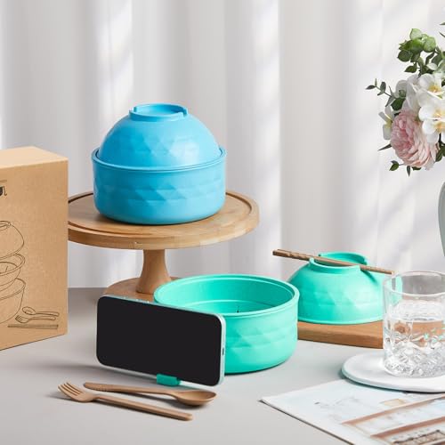2 Sets 40 oz Microwave Ramen Bowl with Handles, Blue Sky,Mint Green - color: Blue Sky,Mint Green