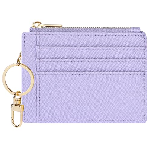 Sodsay Card Case Slim Front Pocket Wallet for Women Credit Card Holder with Keychain | Slim, Credit Card Holder, Front Pocket, with Keychain - color: CH Light Purple