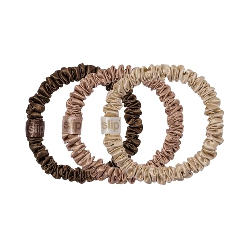SLIP Silk Hair Ties, Basics Skinny Scrunchies, Set of 3 | Anti-Damage - color: Basic