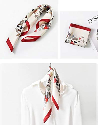 ANDANTINO 100% Mulberry Silk Scarf -21” Square Neckerchief with Gift Packed - color: Beige Red